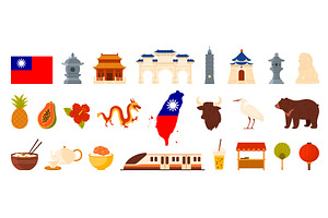 Taiwan travel landmarks set, tourist, a Food Illustration by Flashvector