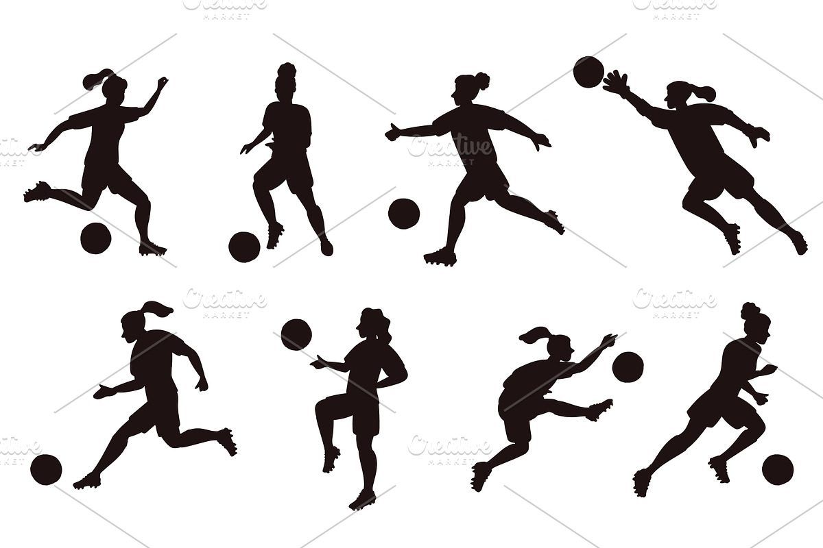Silhouettes female soccer players, a Sport Illustration by Vectorbuum