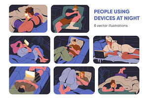 People use phone, devices at night, a Technology Illustration by Good Studio