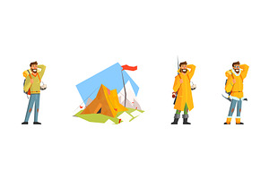 Camping Equipment and Man Camper, a Person Illustration by TopVectors