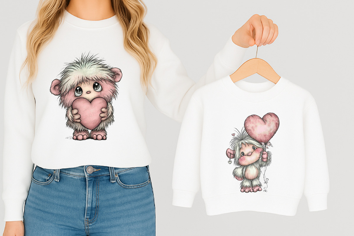 Watercolor Valentine Cute Yeti Clipa, an Illustration by designcity5 (Photo 4 of 5)