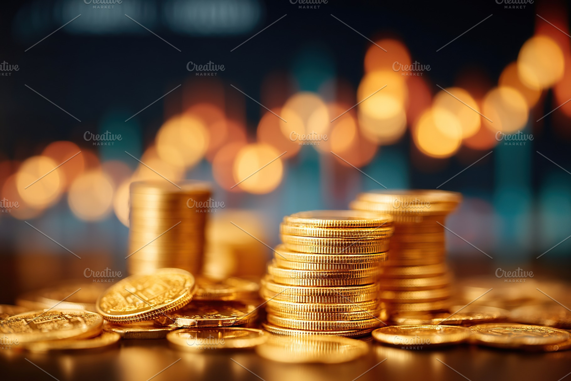 Stacks of gold coins and cash arranged beside digital currency trends for finan, a Business Photo by AlyaAnd