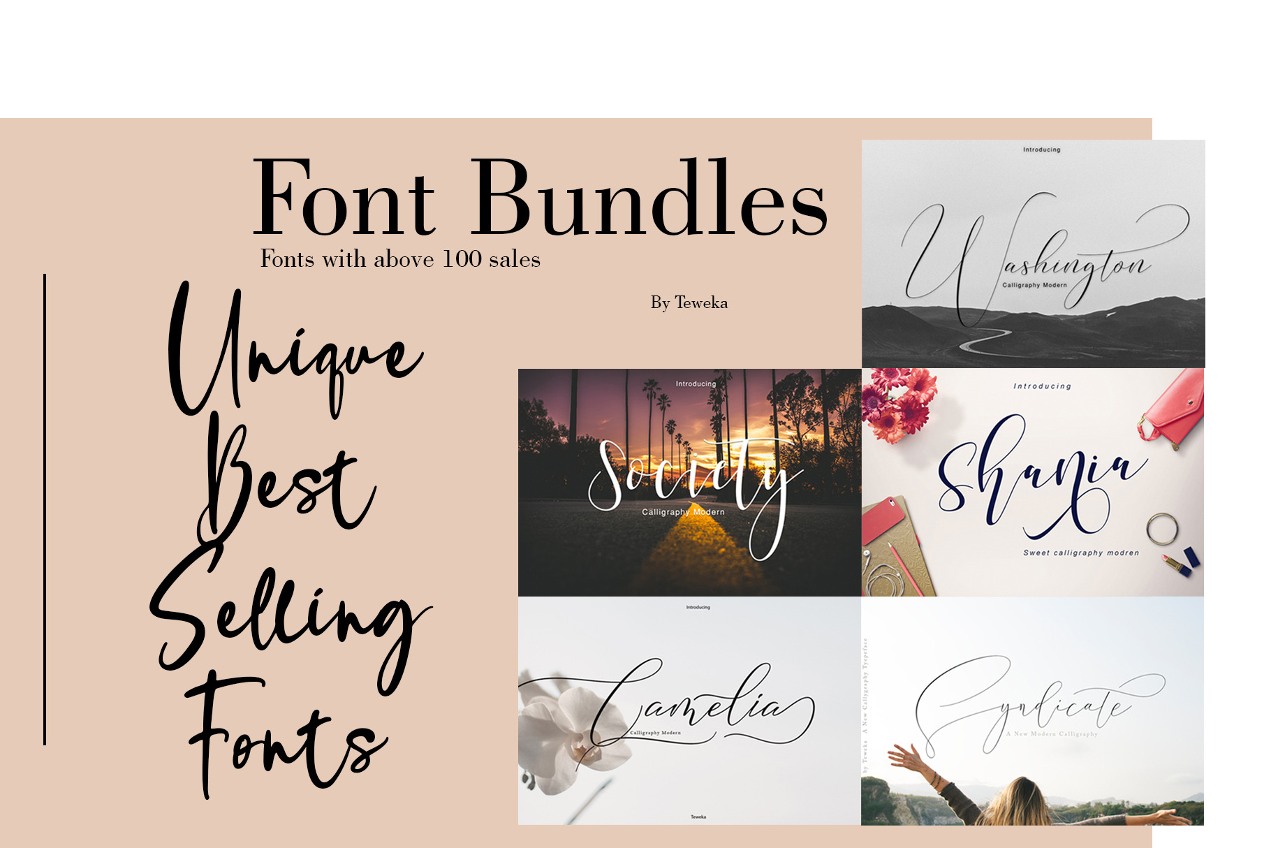 Best Seller Font Bundles, a Script Font by Teweka