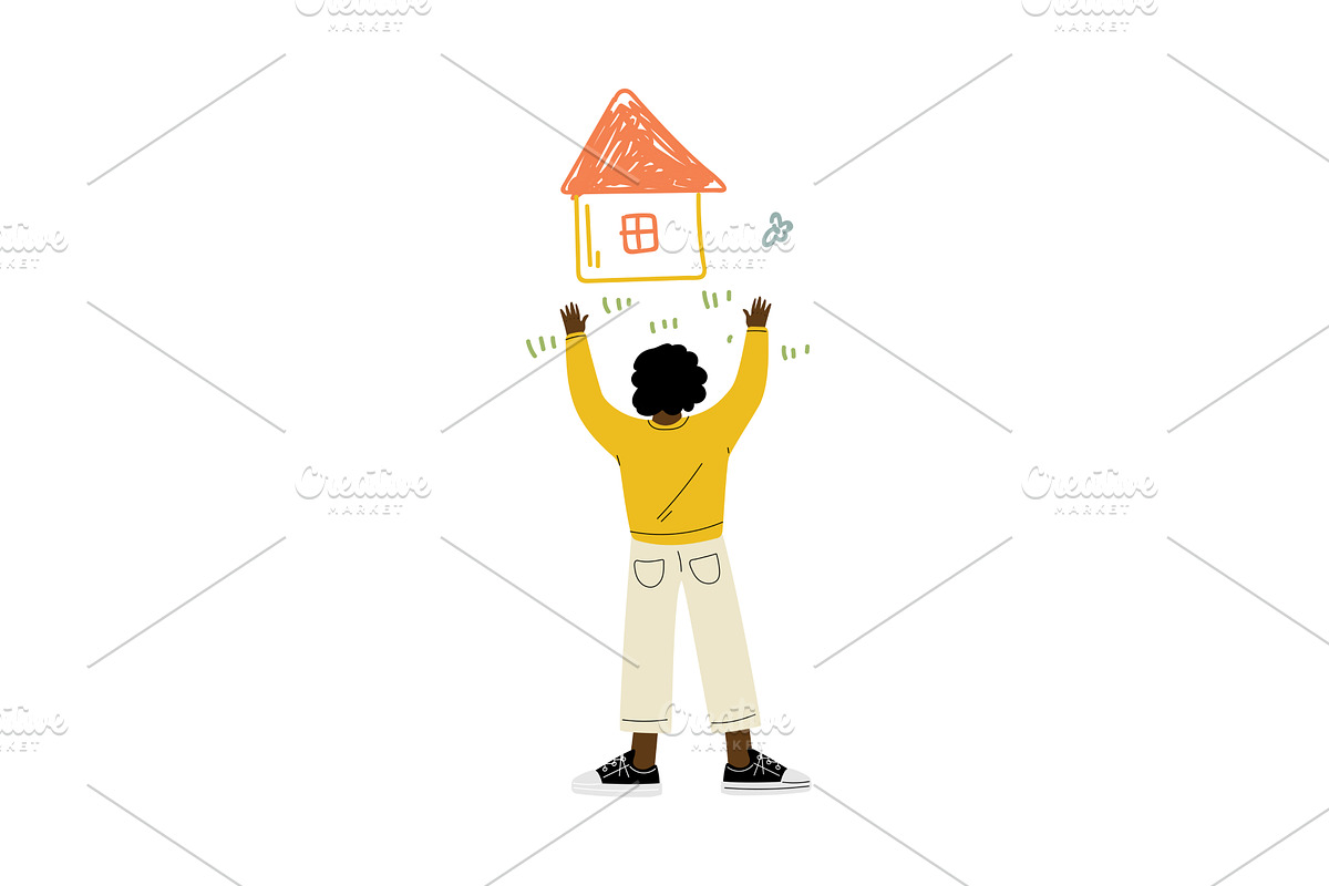 Cute African American Boy Drawing, a Person Illustration by TopVectors