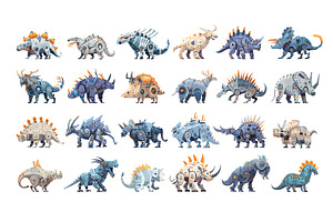 Robot dinosaur cartoon vector set, an Animal Illustration by Onyx