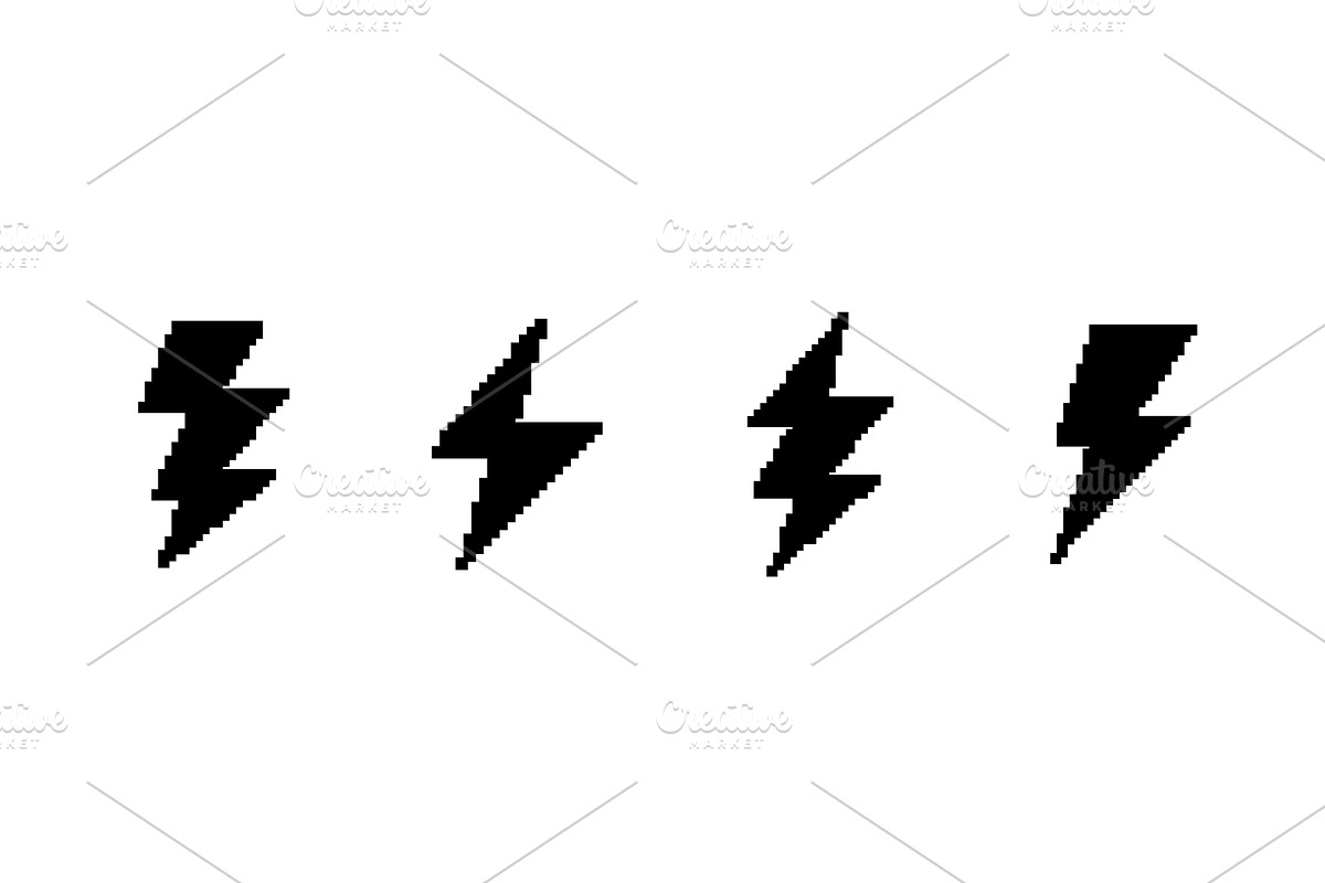 8 bit lightning bolt retro black, an Illustration by skripnikbb