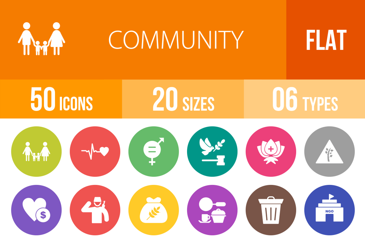 50 Community Flat Round Icons, an Icon by IconBunny