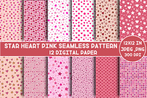 Star Heart Pink Seamless Pattern, an Illustration by Designking