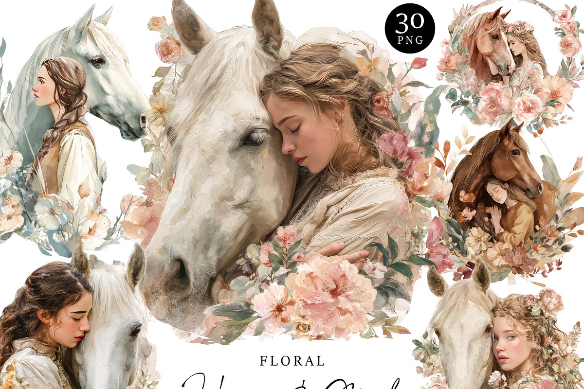 Watercolor Floral Horse & Girl Clip, a Person Illustration by Design Scotch (Photo 1 of 8)