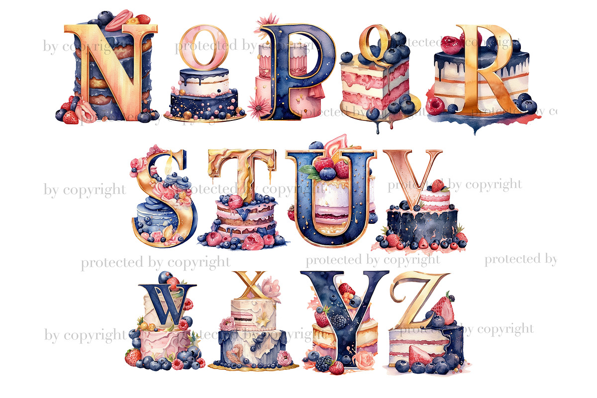 Birthday Cake Alphabet, a Decorative Illustration by GlamArtZhanna (Photo 3 of 5)