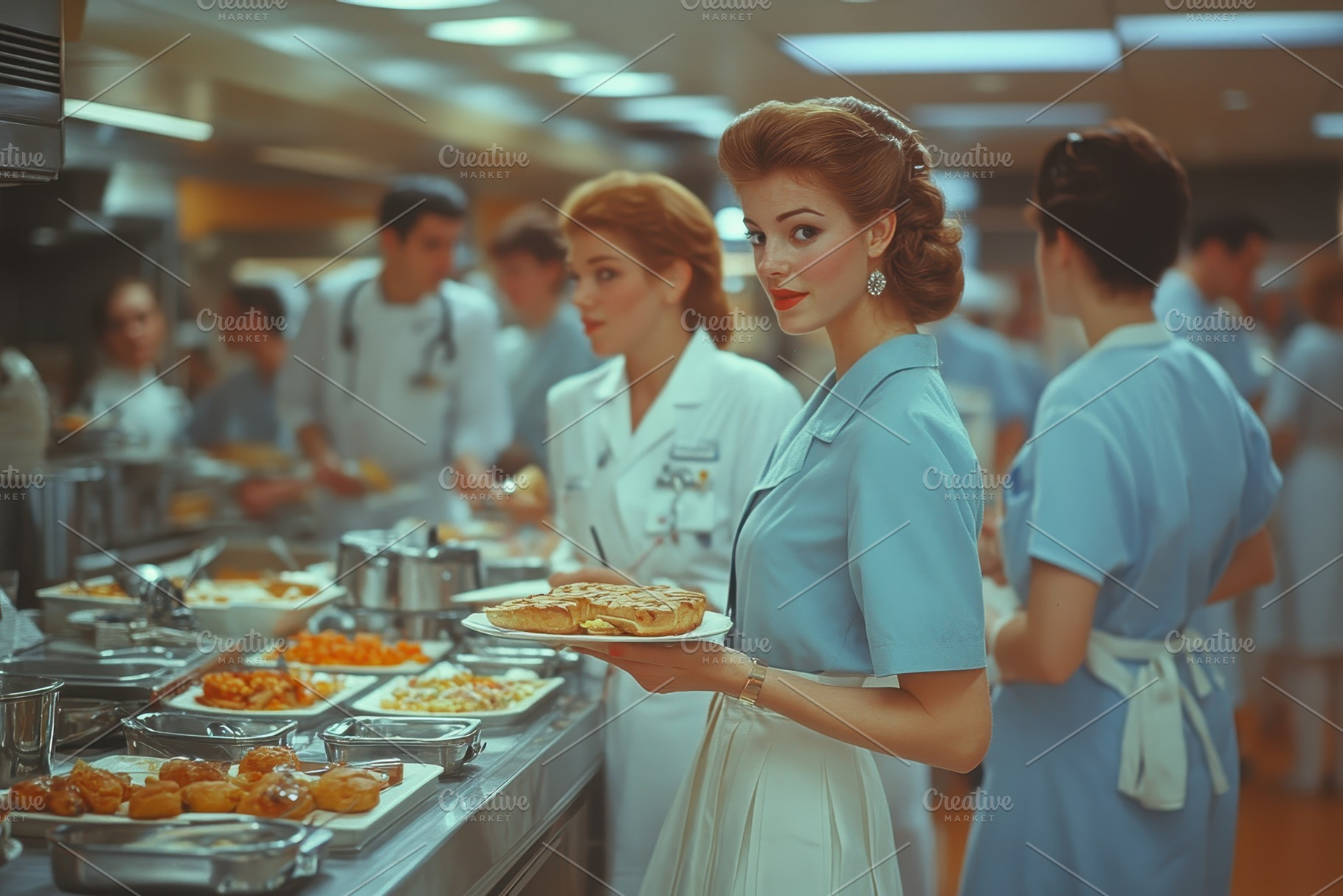 Busy hospital cafeteria with staff s, a Photo by Tanuart