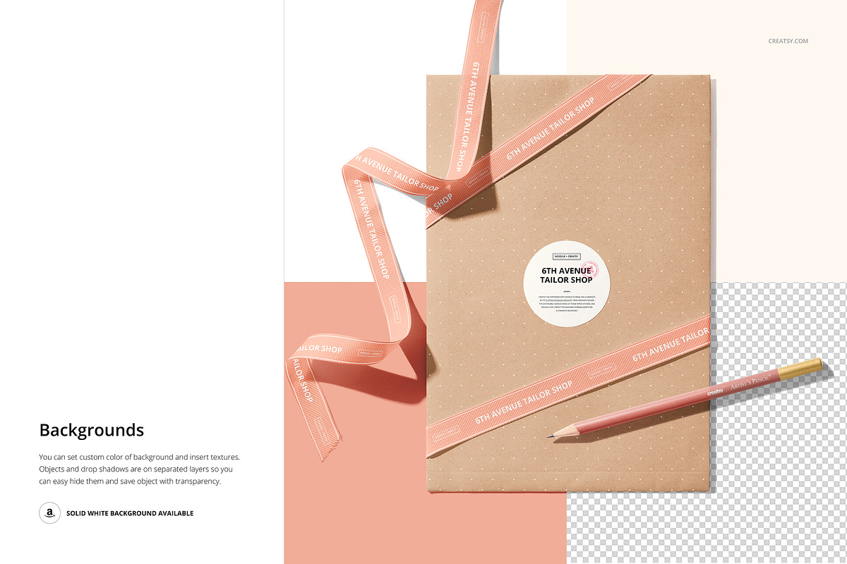 Shipping Envelope & Ribbons Mockup, a Merchandise Mockup by creatsy5 (Photo 5 of 6)