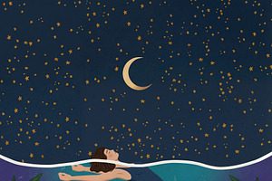 Woman Floating in Deep Water, a Person Illustration by Virgo Studio