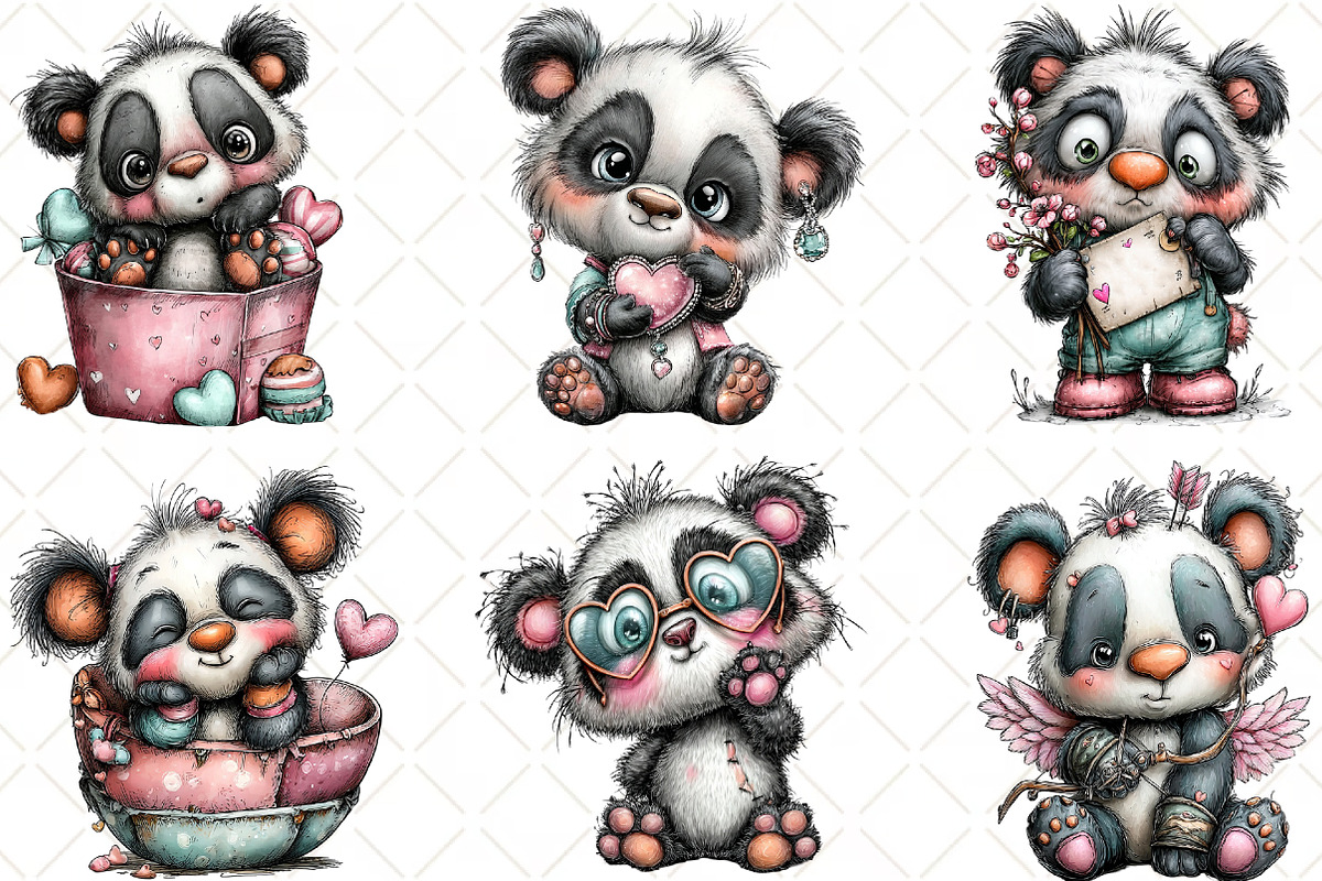 Whimsical Valentine Panda Clipart, an Animal Illustration by Black Bird Studio (Photo 2 of 6)