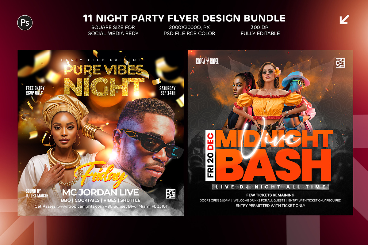 11 Night Party Flyer Design Bundle, a Graphic by Shajib Shikder (Photo 3 of 7)