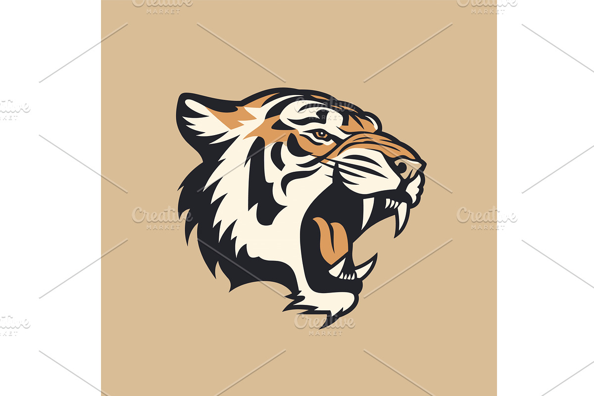 Fierce tiger head illustration beige, an Animal Illustration by Vectorstockersland