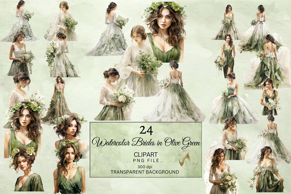 Watercolor Green Brides Clipart, a Person Illustration by NiiiNArt (Photo 1 of 7)