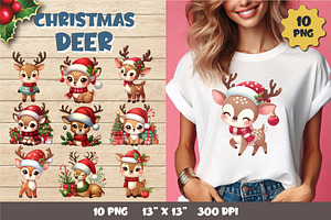 Christmas Deer. T-Shirt, PNG., an Animal Illustration by KENO Mascots