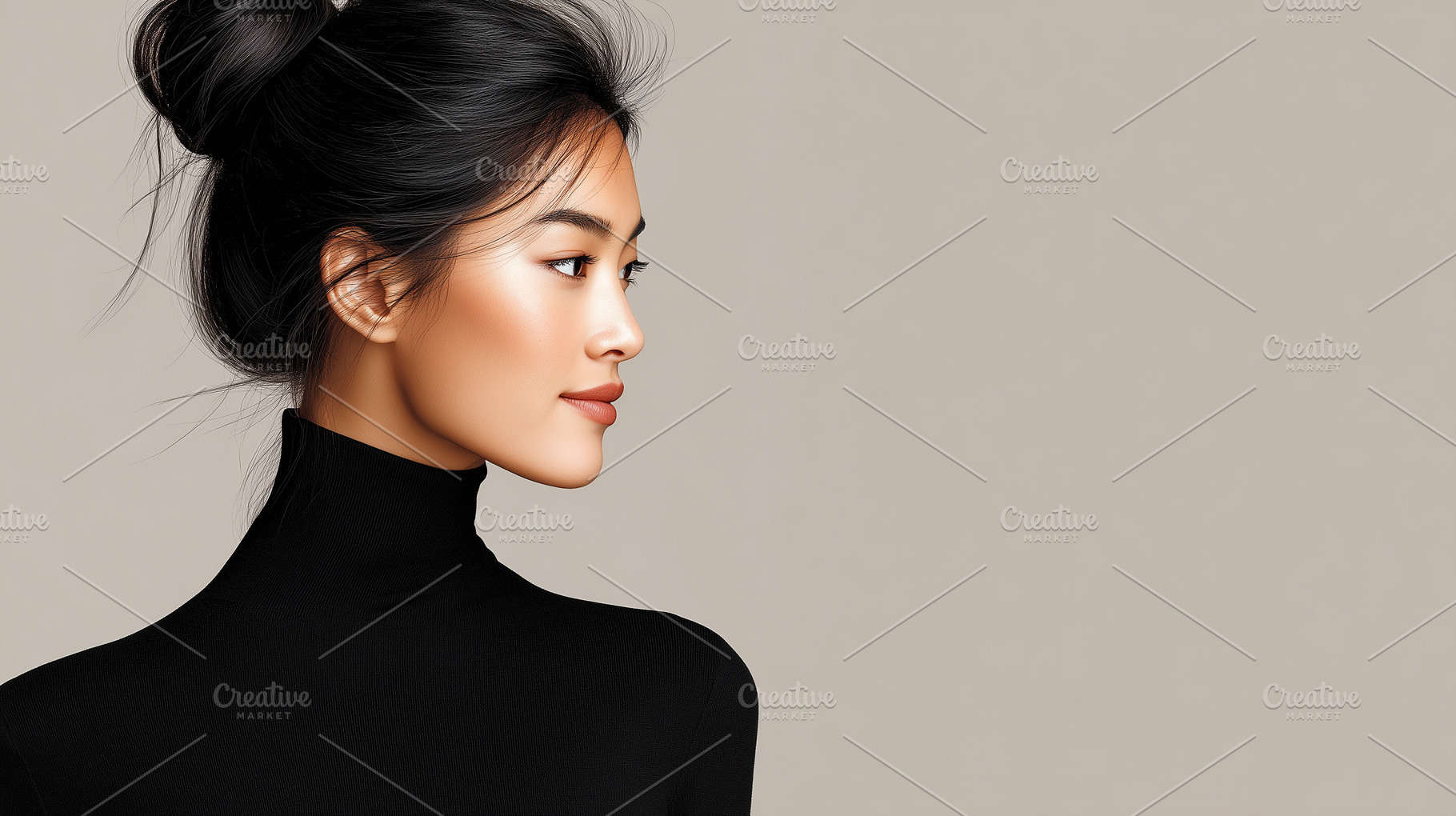 Sleek asian woman with dark hair in, a Beauty & Fashion Photo by MistyDay