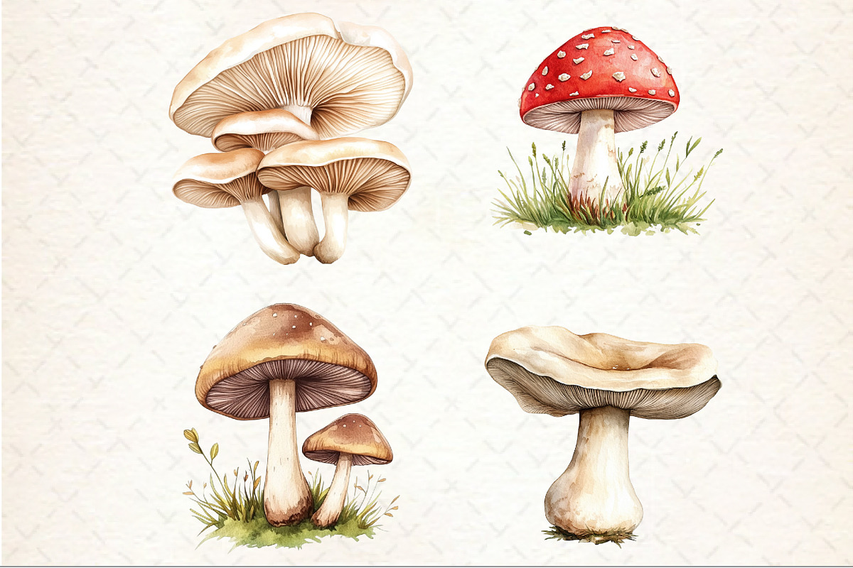 Watercolor Edible Mushroom Clipart, an Illustration by Rose Art (Photo 3 of 4)