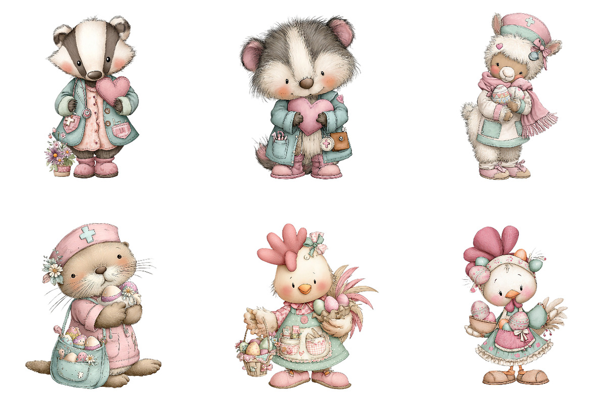 Whimsical Easter Nurse Animals Clipa, an Illustration by CreationArt (Photo 2 of 7)