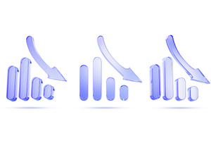 Blue glass bar chart with down arrow, a Finance Illustration by Marozhkastudio
