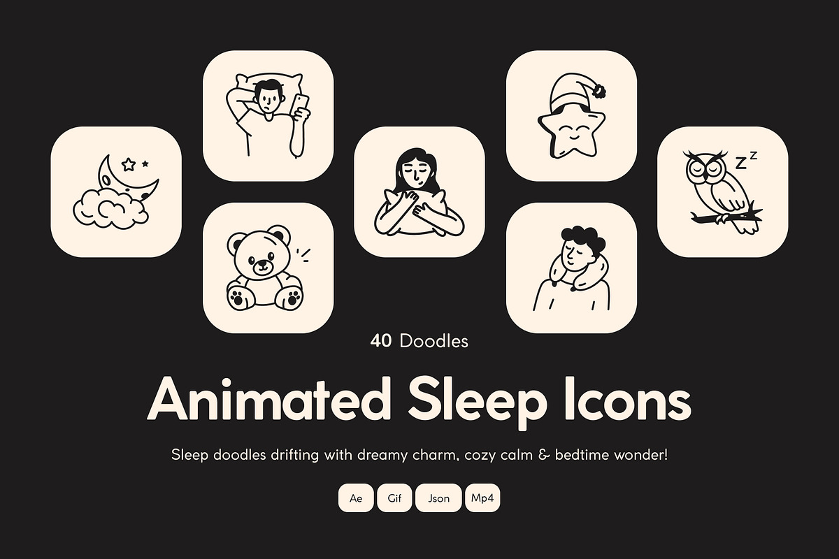 Animated Sleep Doodle Icon Set, an Outline Icon by Vectors Market (Photo 1 of 5)