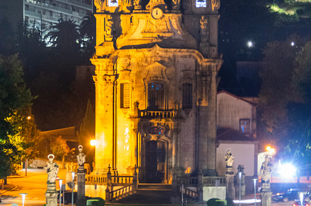 Baroque sanctuary illuminated at night with garden steps, guimar, a Photo by DanFLCreativo