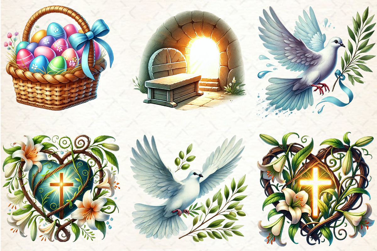 Watercolor Christian Easter Clipart, a Seasonal Illustration by Rose Art (Photo 2 of 7)