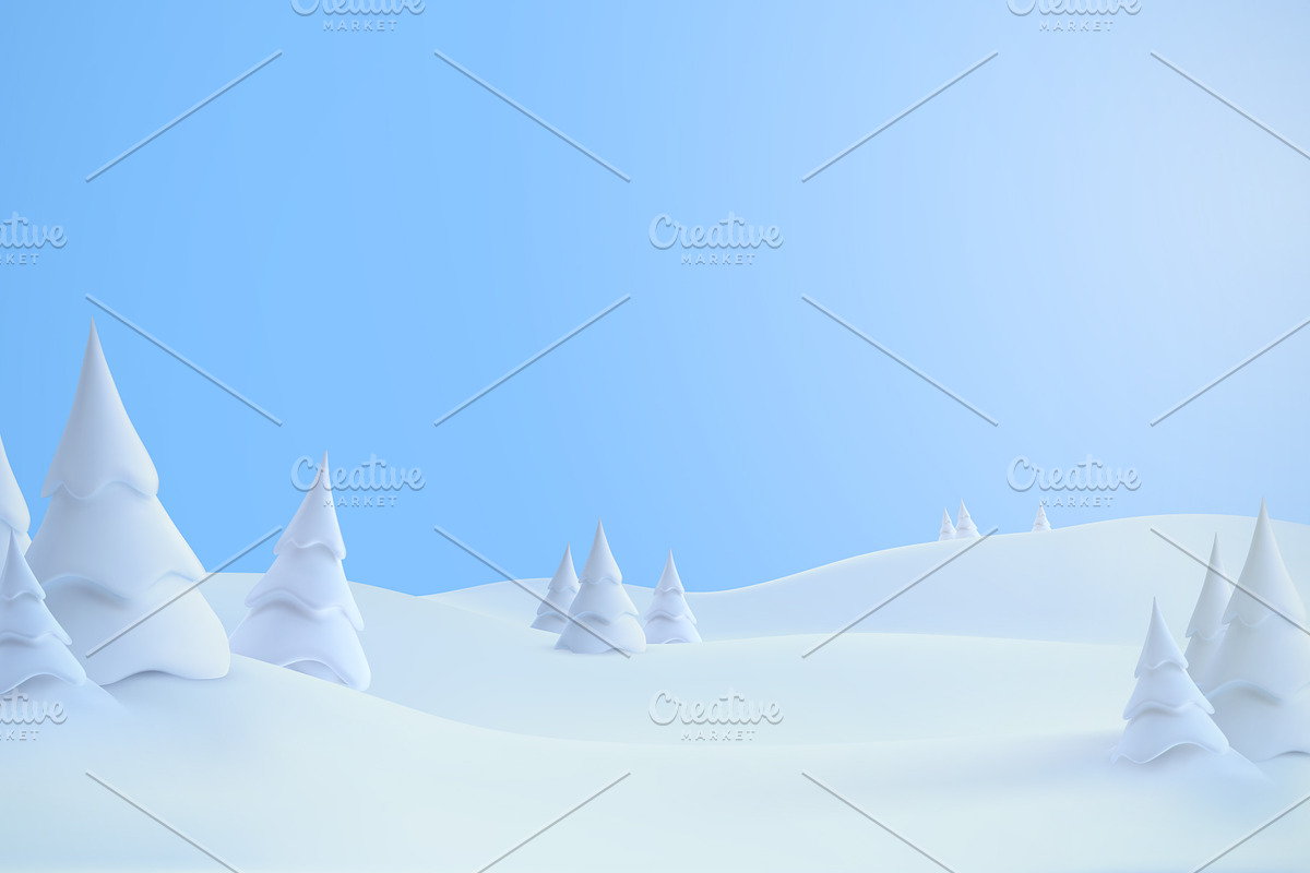 Winter landscape with fir trees, an Illustration by maximmmmum
