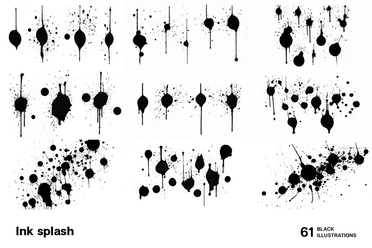 Black ink splash. 61 images, a Decorative Illustration by Handmadefont (Photo 13 of 13)