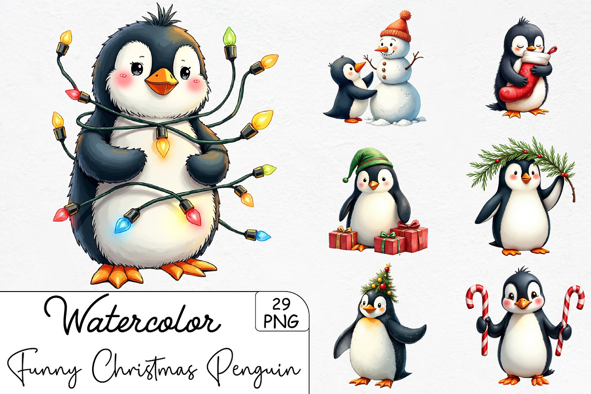 Funny Christmas Penguin Clipart, an Illustration by CrexoraLab (Photo 1 of 5)