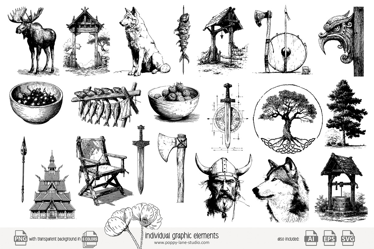 100 line art Viking clip art, a Person Illustration by Poppy Lane Studio (Photo 3 of 12)