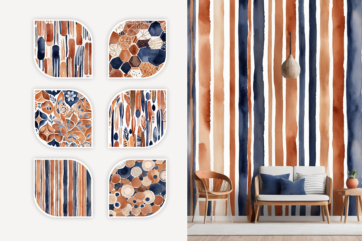 Boho Patterns, blue and terracotta, a Pattern Graphic by L- design studio (Photo 4 of 6)