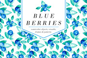Blue Berries Watercolor Design Set, a Decorative Illustration by Yashroom (Thumbnail 1 of 5)