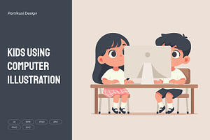 Kids Using Computer Illustration, a Person Illustration by Partikusi Design