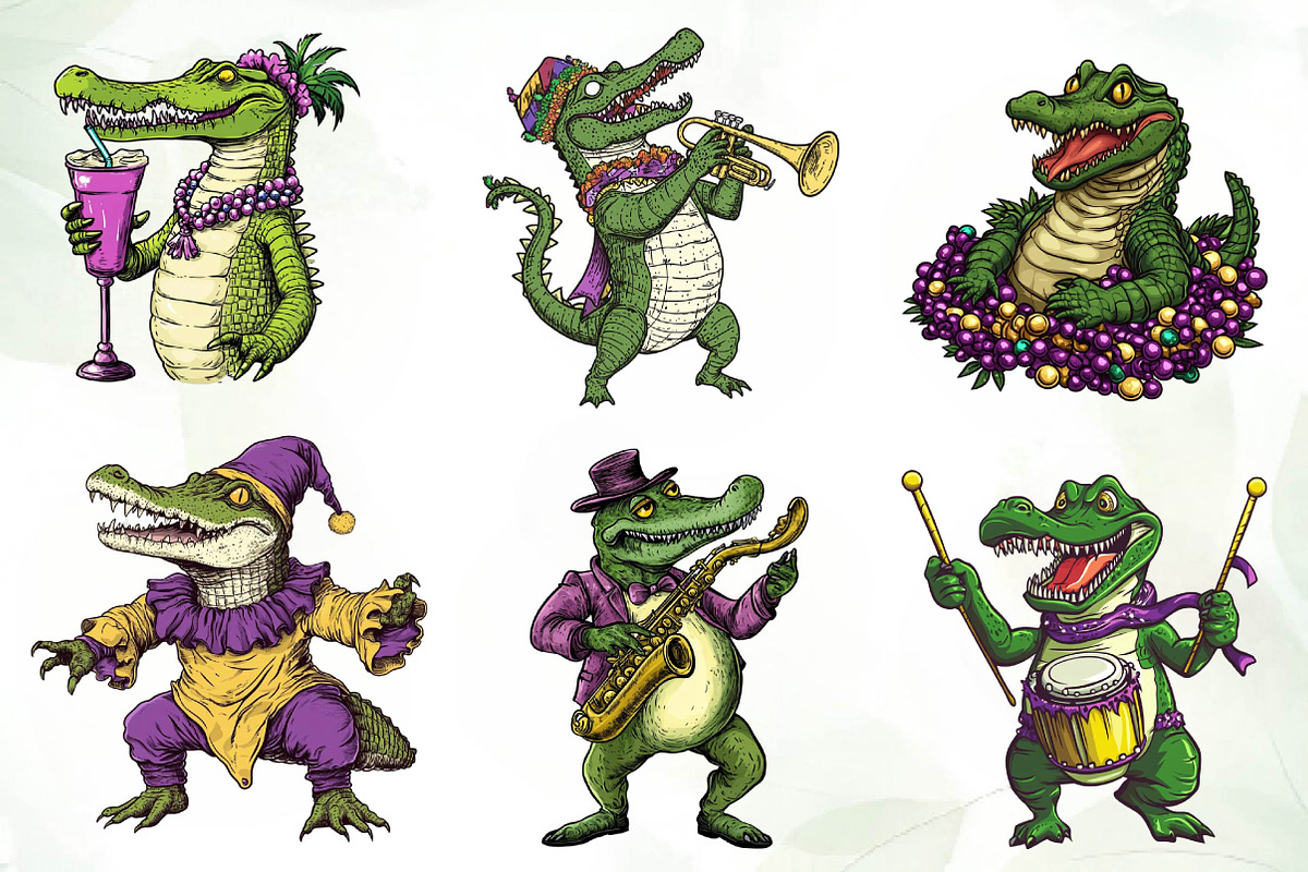 Mardi Gras Crocodile Clipart, an Illustration by CreationArt (Photo 4 of 5)