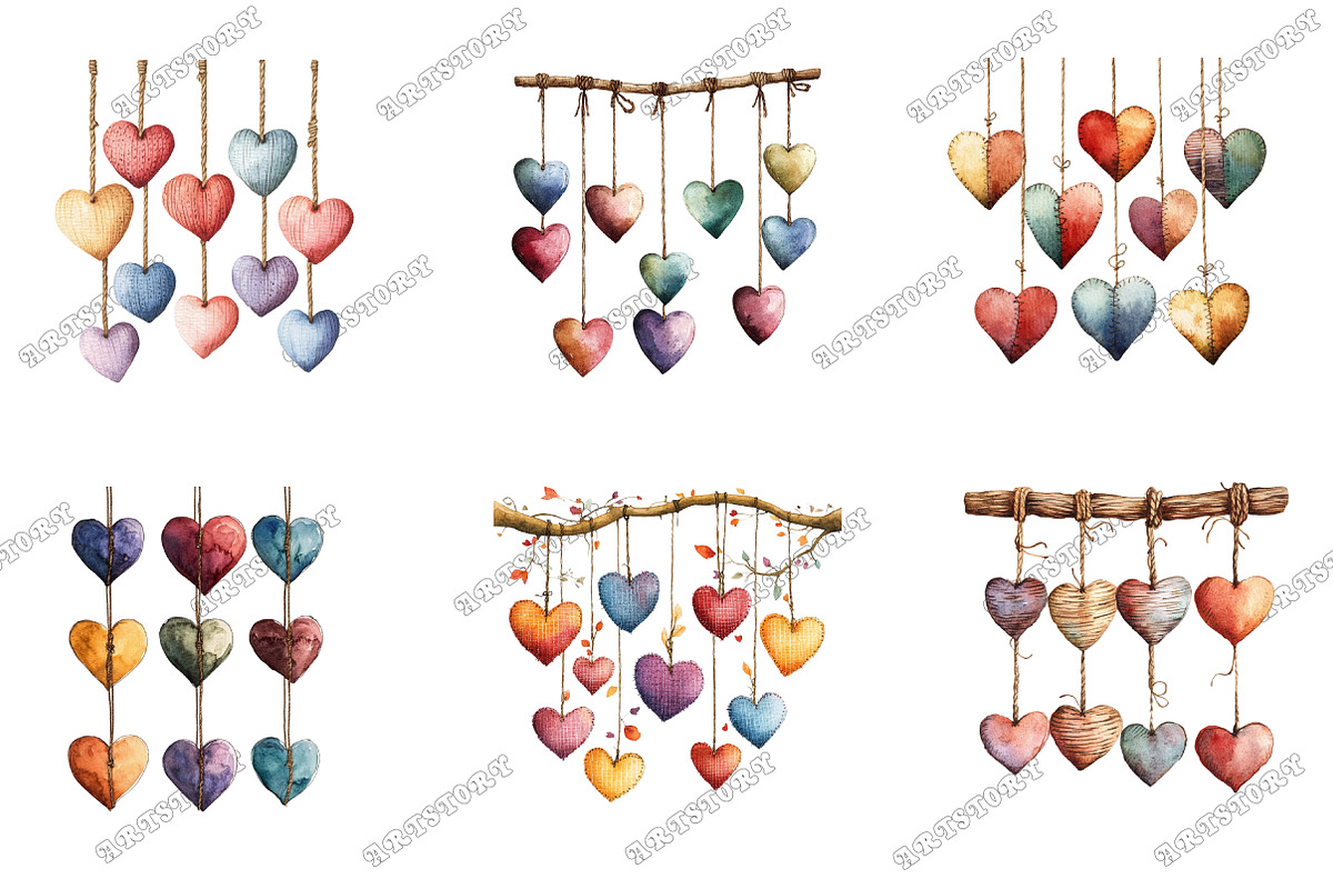 Rustic Hanging Hearts Clipart, an Illustration by designcity5 (Photo 3 of 5)