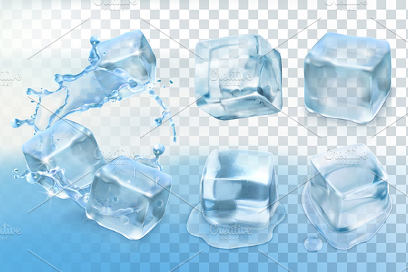 Ice Cubes With Splash Vector Icons
