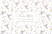 Hummingbirds Pattern, an Illustration by Pati Charm Studio (Thumbnail 1 of 7)