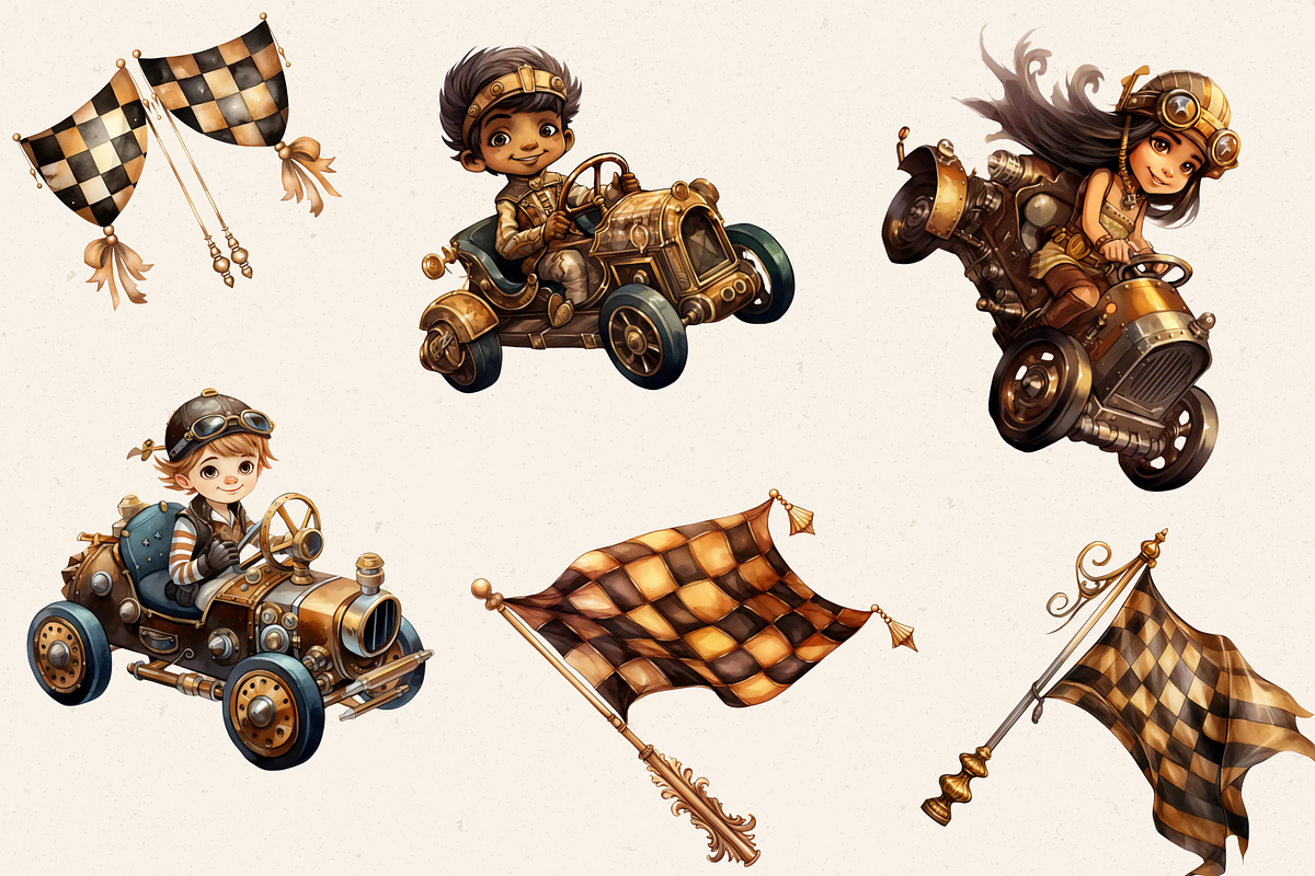 STEAMPUNK RETRO RACE CLIPART PACK, a Graphic by Daring Digies