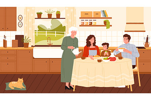 Happy family eating food of lunch or, a Person Illustration by Flashvector