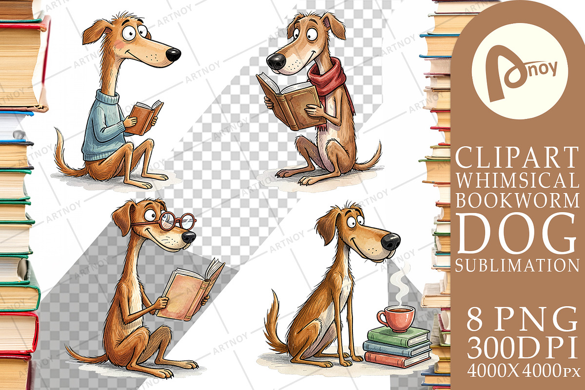 Bookworm Dog Sublimation PNG, an Animal Illustration by Artnoy (Photo 10 of 18)