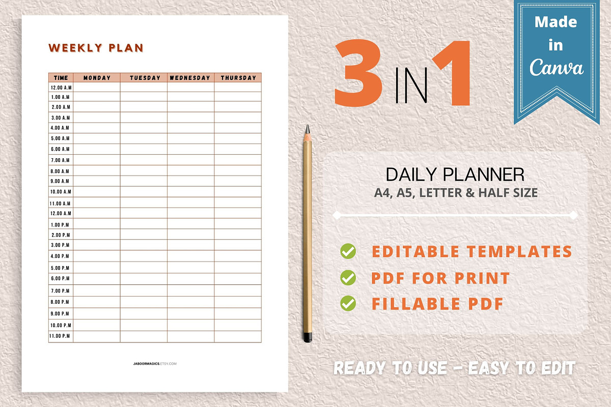 Weekly Planner Template, Canva, a Templates & Theme by Jaboor Magics (Photo 1 of 5)