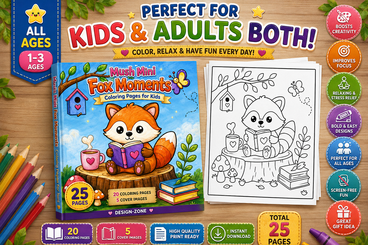 Mush Mini Fox Moments Coloring Book, an Animal Illustration by Design Zone (Photo 2 of 5)