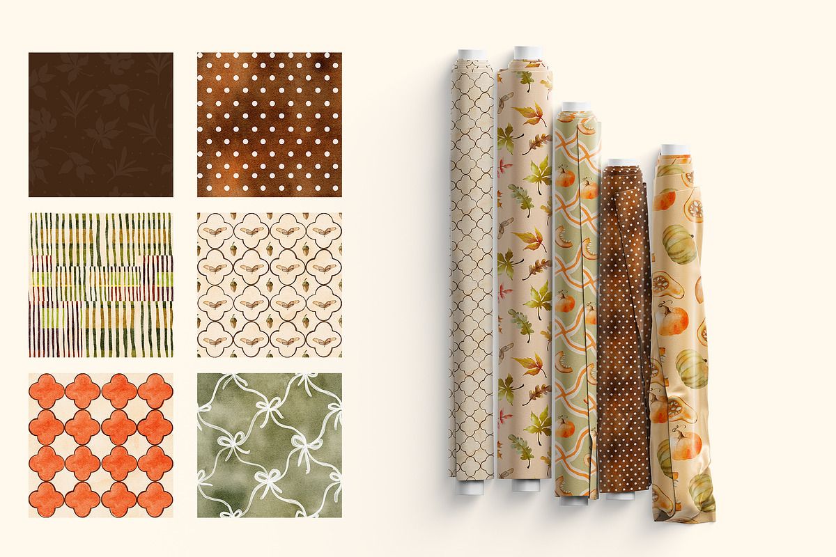 Autumn Hand drawn Seamless Patterns, a Pattern Graphic by Pattern + watercolor (Photo 2 of 13)