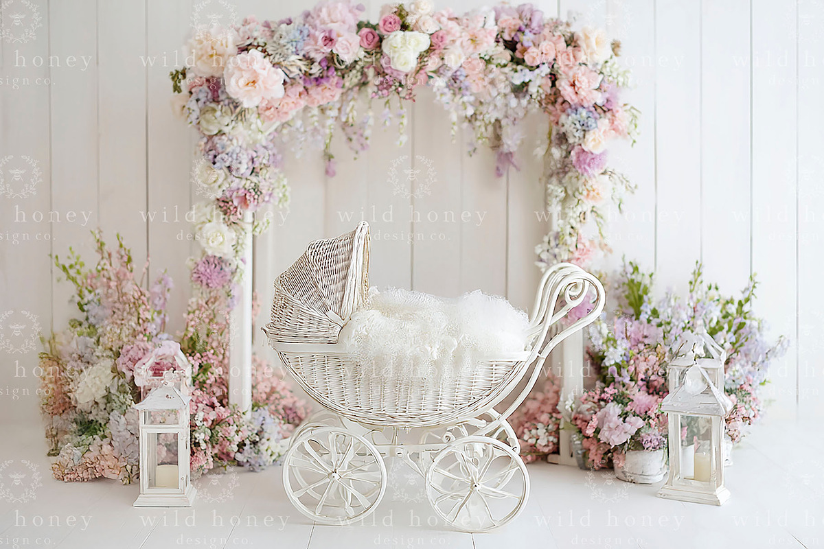 Floral Stroller Digital Backdrop, a Layer Style Add-On by Wild Honey Design Co. (Photo 2 of 2)