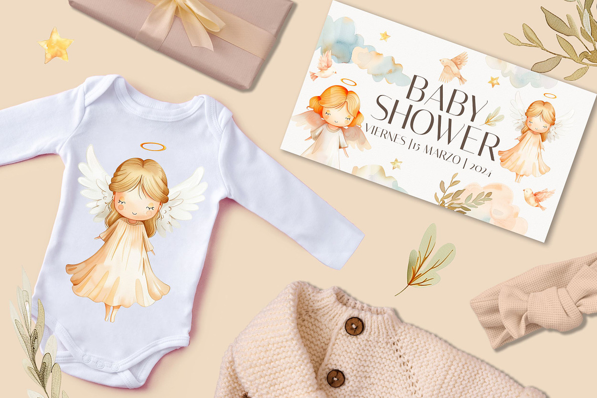 Watercolor Angels girls set, an Object Illustration by AlineArtStore (Photo 3 of 8)