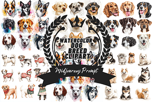 Prompt Watercolor Dog Breed Clipart, an Animal Illustration by Creative design