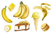 Watercolor banana delicious set, a Pattern Graphic by lenavetka87 (Thumbnail 1 of 3)